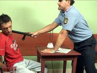 Petty thief caught and drilled savagely by a mean policeman